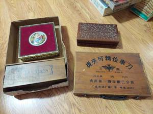 lot 7395 image: Wooden and 1 Metal Trinket and Recipe Boxes