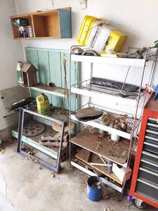 lot 7442 image: 2 Metal Shelves and Contents