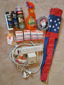 lot 7375 image: Catch all lot. Windsock, duct tape, Degreaser, Band-Aids, multistrip & more