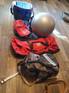 lot 7389 image: Bags, ball, bowling ball, racket