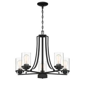 lot 11941 image: Designers Fountain Jedrek 5-Light Black Chandelier with Clear Glass Shade