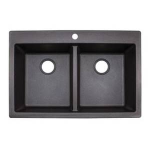 lot 16856 image: Franke Primo 33-in x 22-in Graphite Double-Basin Granite Drop-in or Undermount 4-Hole Commercial Kitchen Sink chip on corner