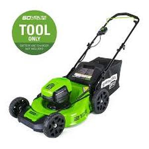 lot 16852 image: green works pro 60 volt lawn mower with bag no battery or charger