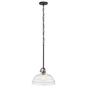 lot 16905 image: Kichler Weathered Zinc Farmhouse Seeded Glass Dome Pendant Light