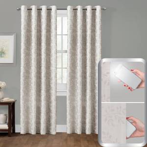 lot 47963 image: Certified 100 Percent Blackout Everly Embroidered Smart Curtain Window Curtain Panel Pair