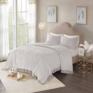lot 47989 image: 3pc KingCalifornia King Cecily Cotton Medallion Fringe Coverlet Set Gray