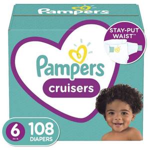 lot 95024 image: Pampers Cruisers Disposable Diapers One Month Supply - Size 6 (108ct)