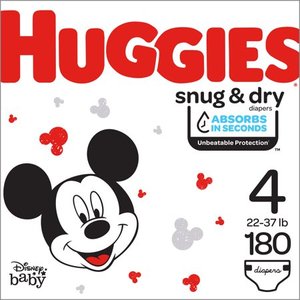 lot 95030 image: Huggies Snug & Dry Baby Diapers, Size 4, 180 Ct, One Month Supply