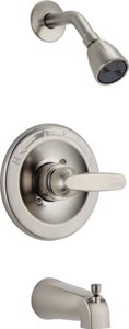 lot 96322 image: Delta Faucet Foundations Single-Function Tub and Shower Trim Kit with Single-Spray Shower Head, Stainless BT13410-SS (Valve Not Included)