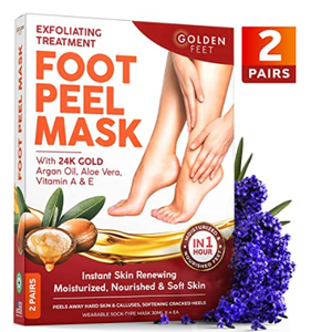 lot 29927 image: Golden Feet - Exfoliating Foot Peel Mask - 2 Pair