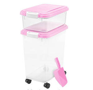 lot 88063 image: Iris USA - 3-Piece Airtight Pet Food Storage - Pink Lids