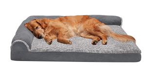 lot 96338 image: Furhaven Pet Medium Two Tone Faux Chaise Orthopedic Sofa Pet Bed