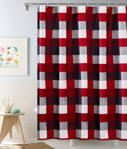 lot 47970 image: Red  Plaid 13 piece Shower Curtain Set- 72 x 72