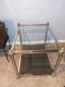 lot 3002 image: Retro End Table - Chrome With Brass Corners