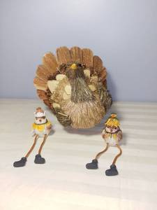 lot 4958 image: Blooming Autumn Decorative Turkey and 2 Little Bird Friends