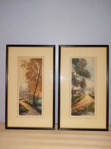 lot 4963 image: Vintage Pair of Nice Signed Lithographs Country Lane From Stick Baer Fuller