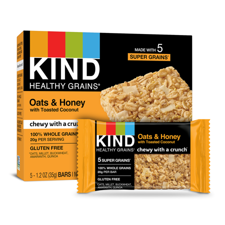 lot 96295 image: Kind OATS & HONEY WITH TOASTED COCONUT GRANOLA BARS EXP 1182021