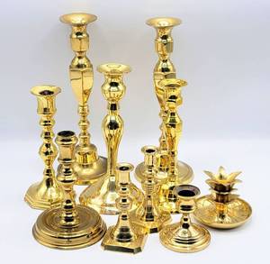 lot 7057 image: 10 Piece Lot Hampton Brass Candlesticks