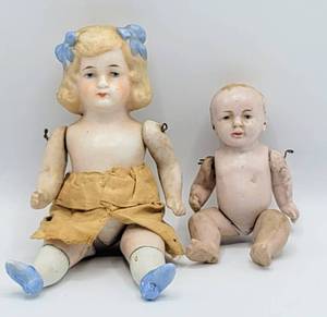 lot 7027 image: German VtgAntique Bisque Jointed Doll  Bisque Jointed Baby Doll - Dollhouse Dolls