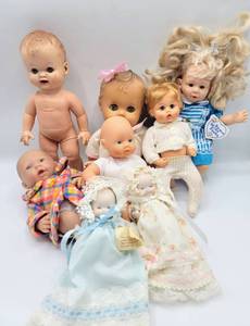 lot 7032 image: (8) Vintage Baby Dolls - Zapf Creations, Betty Bows Doll, Berenguer Babies, Amer. CHAR Doll  more