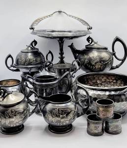 lot 7000 image: (12) Pieces Stunning VtgAntique Quadruple Plate - Rogers & Bro, James W. Tufts Boston, Reed & Barton, Derby Silver Co.