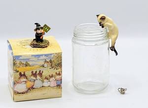 lot 7007 image: Wee Forest Folk LITTLE BOO by Donna Petersen 1996 wOriginal Box  Siamese Cat Bowl Pot Hanger and Miniature Mouse Figurine
