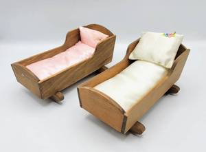 lot 7058 image: (2) Wooden Doll Cradle Beds with Pillows & Mattress