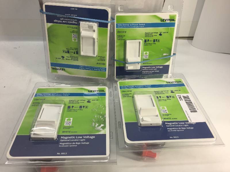 lot 1082 image: Lot of 4 LEVITON Decora Slide Dimmer wPreset Switch