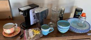 lot 5132 image: Designer Kitchen Lot - Single Serve Coffee Maker, Water Filter Pitcher, Dishes and More