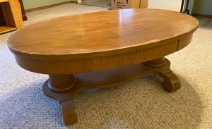 lot 5162 image: Vintage Oval Art Deco Style Coffee Table with Storage Drawer - GROOVY STYLE