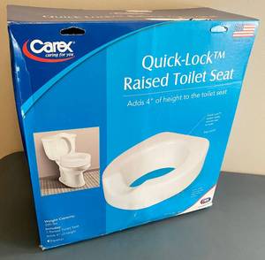 lot 5168 image: Carex Quick-Lock Raised Toilet Seat - Like New with Original Box