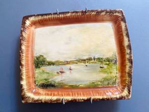 lot 5179 image: Hand Painted in Poole England - on a Vintage Price Kensington Cottage Ware CheeseButter Dish - One of a kind