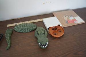 lot 5297 image: Yard Alligator, Terra Cotta Candle Holder &amp NEW Cork Board Tiles
