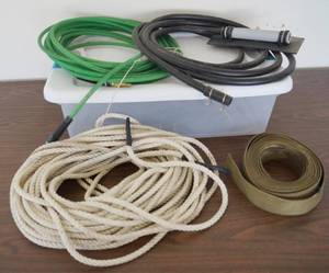 lot 5013 image: Air Hose, Black hose, Nylon Rope and Roll of Strap w storage box