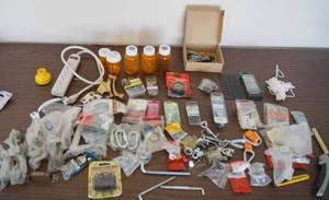 lot 5022 image: Mr. Fix It Lot - Metal Handles (in the plastic on the left) - Hooks, and Misc - See pics
