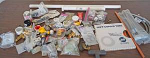 lot 5047 image: Lot of Plumbing Stuff - COPPER TUBING, Nibco, Watts, Screw Clamps, Fittings, Plastic Pipe Cutter. Tees, BRASS and more