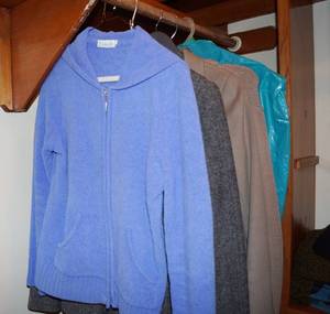 lot 5200 image: Lot of Stylish Womens Clothes, Jackets, Nice Sweaters and a Fancy Dress. Mostly size Medium. Smoke Free, Pet and pest free home