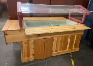 lot 8245 image: Salad Bar - On Wheels w Sneeze Guard, Cabinet w Drain and 5 Gallon Bucket - Cambro - Just add ICE