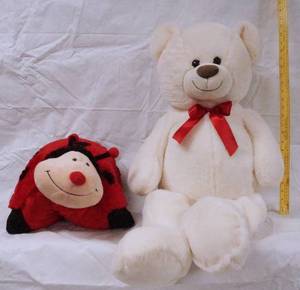 lot 93016 image: Large Bear Stuffed Animal & Lady Bug Pillow Pet Stuffed Animal