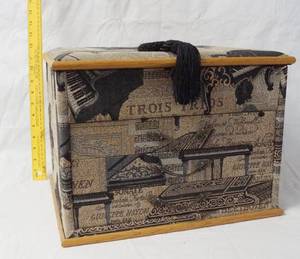 lot 93023 image: Very Nice Fabric 3 Drawer w Mirror Jewelry Box,  -  Great Size -- 12 tall