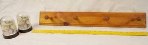 lot 93054 image: Wood Coat Rack Wall Hanger & (2) Snow Picture Globes