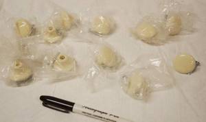 lot 95004 image: Lot of 11 Porcelain Round Knob Drawer Pulls w Mounting Screws - Bone Colored