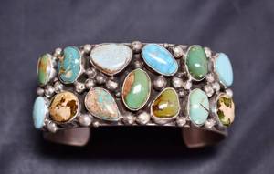 lot 35 image: Multi-Stone Turquoise Cuff in Sterling Silver by Navajo Artist Betty A. Lee