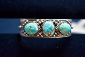 lot 37 image: Blue Ridge Turquoise Cuff in Sterling Silver by Navajo Artist Betty A. Lee