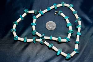lot 69 image: Old Pawn Turquoise and Bone Beaded Necklace