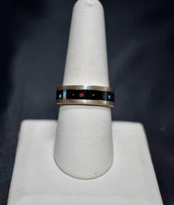 lot 70 image: Navajo Handmade Night Sky Multi-Stone Inlay Band by Wilson Dawes