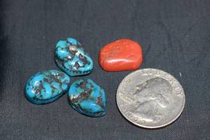lot 71 image: Loose Turquoise and Coral Cabochons