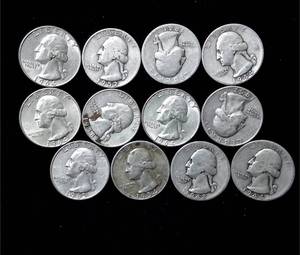 lot 217 image: Lot of 12 Washington Quarters