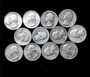 lot 218 image: Lot of 12 Washington Quarters