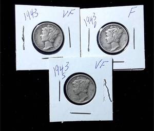 lot 223 image: 1943 D, P  S Mercury Dimes